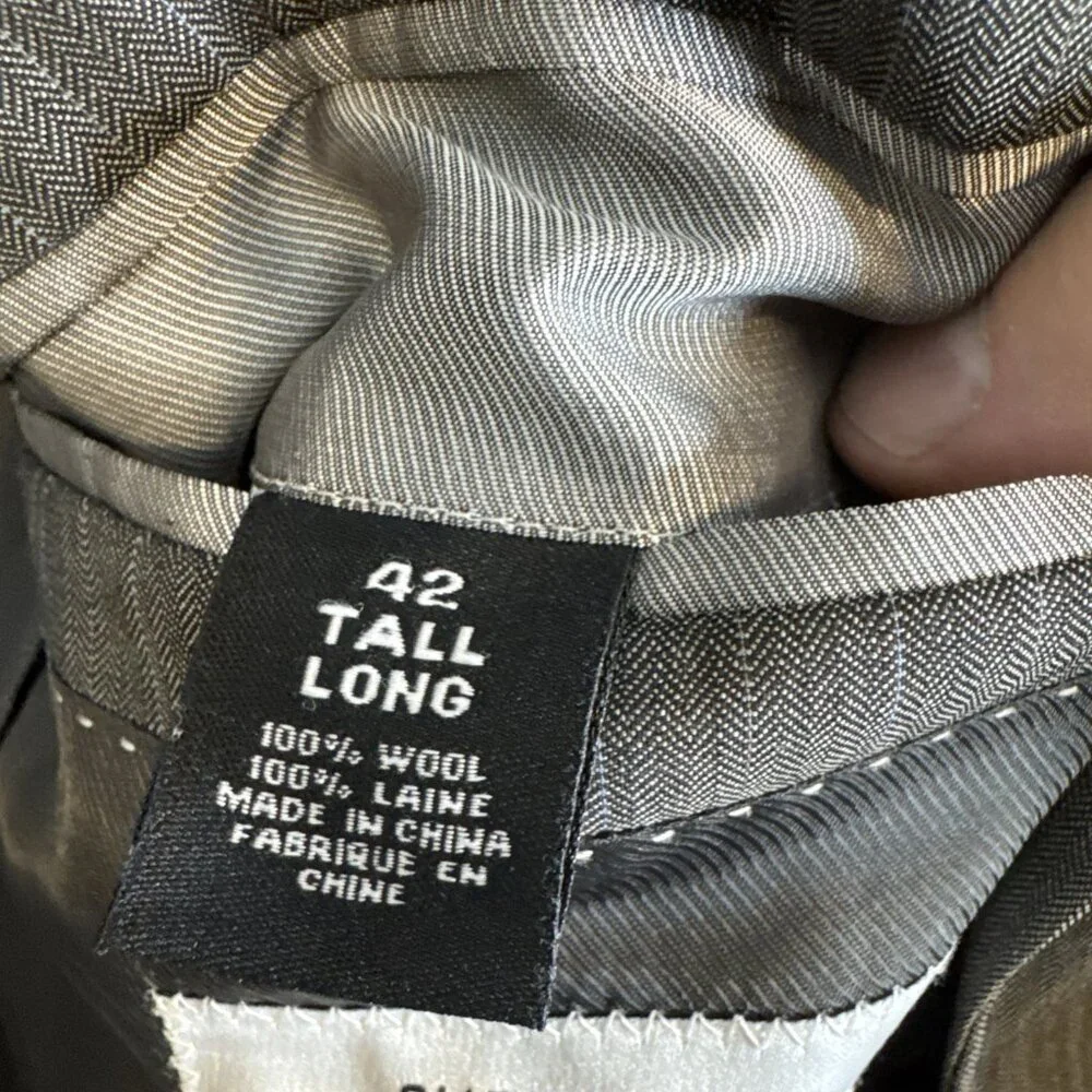 Geoffrey Beene Super‎ 100’s Wool Blazer 42L Gray Pinstripe 2 Button Sport Coat